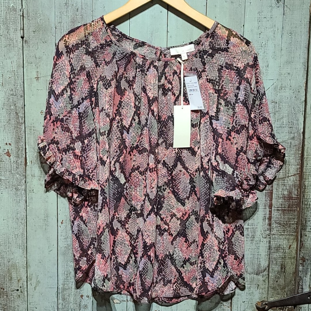 &. Layered blush multi-snake blouse.